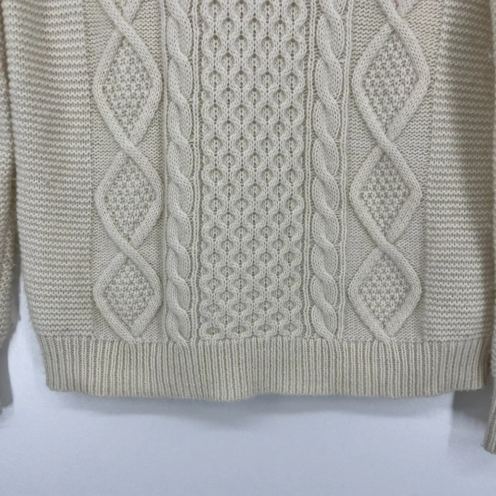 J. Crew Women Cream Ivory Cable Knit Wool Mohair Blend Crewneck Sweater Size S